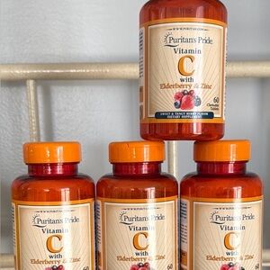 Four Unopened Bottles Puritan's Pride Chewable Vitamin C with Elderberry & Zinc.
